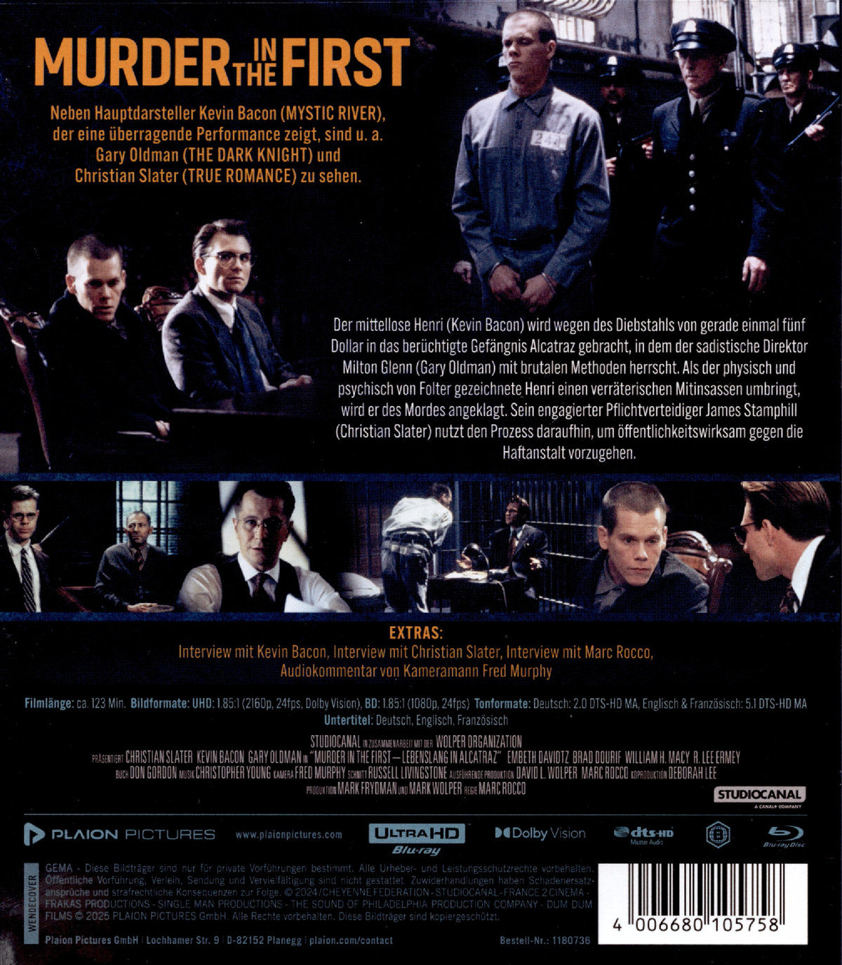 Murder in the First - Lebenslang in Alcatraz    (4K Ultra HD+blu-ray)