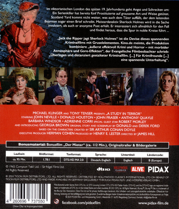 Sherlock Holmes‘ größter Fall (Study in Terror) / Spannende Jagd auf Jack the Ripper mit absoluter Starbesetzung + Bonusfilm: DER MIETER (Pidax Film-Klassiker)  (Blu-ray Disc)