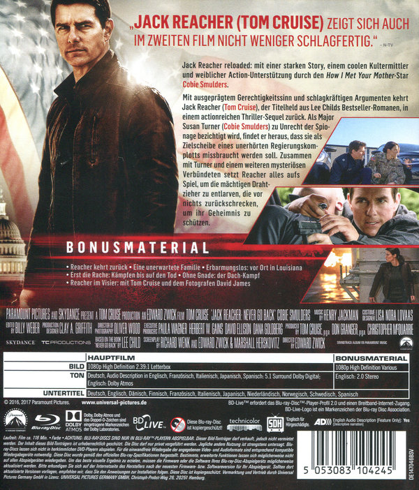 Jack Reacher: Kein Weg zurück  (Blu-ray Disc)