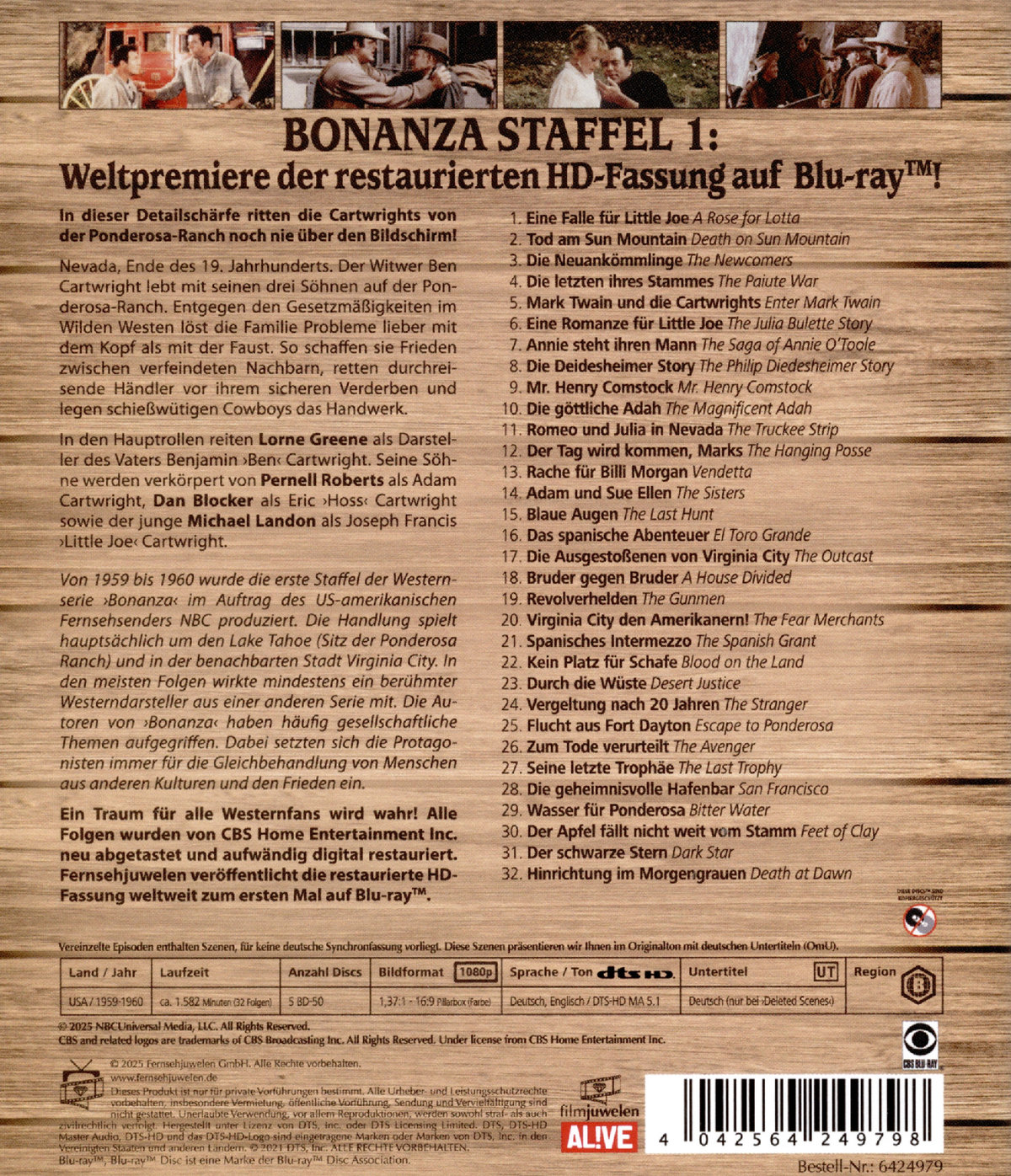 Bonanza Restored - Staffel 1: Alle 32 Folgen erstmals in HD (Paramount Restoration)  [5 BRs]  (Blu-ray Disc)