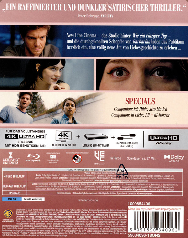 Companion - Die Perfekte Begleitung - Steelbook - Limited Edition  (4K Ultra HD) (+ Blu-ray)