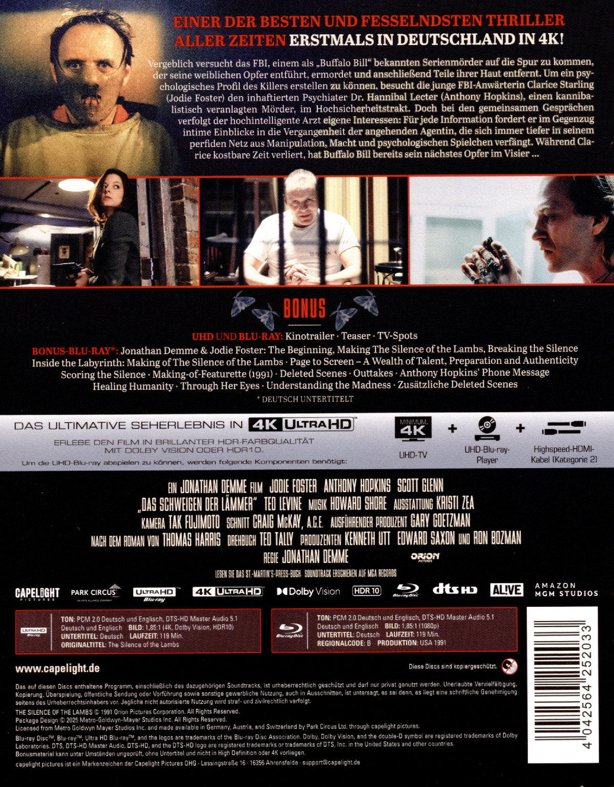 Schweigen der Lämmer, Das - Uncut Steelbook Edition  (4K Ultra HD+blu-ray)