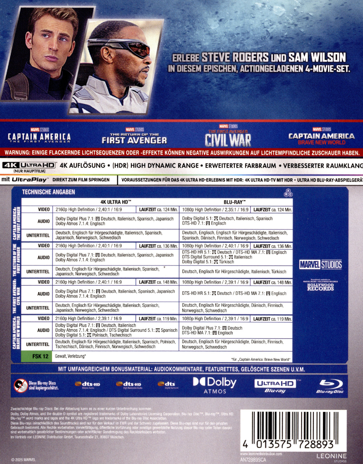 Captain America - 4-Movie-Collection  (4 4K Ultra HDs) (+ 4 Blu-rays)