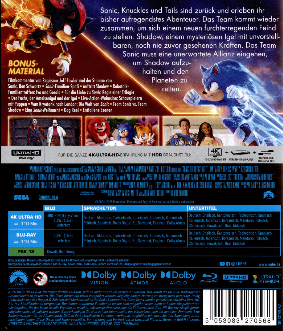 Sonic the Hedgehog 3  (4K Ultra HD) (+ Blu-ray)