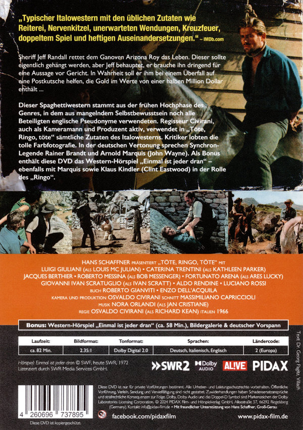 Töte, Ringo, töte / Harter Italowestern mit sämtlichen Zutaten des Genres + Bonus: Western-Hörspiel „Einmal ist jeder dran“ (Pidax Western-Klassiker)  (DVD)