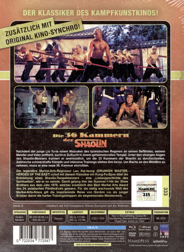 Die 36 Kammern der Shaolin - Uncut Mediabook Edition  (DVD+blu-ray) (C)