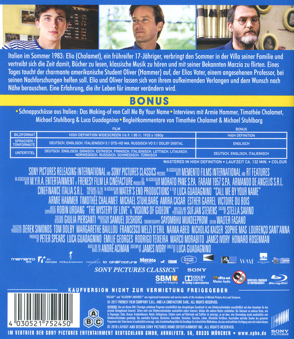 Call me by your Name (blu-ray)