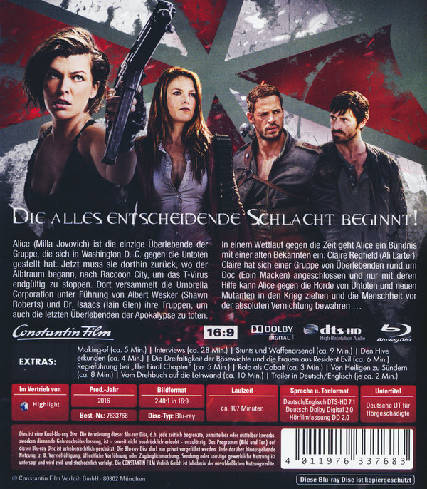 Resident Evil: The Final Chapter (blu-ray)
