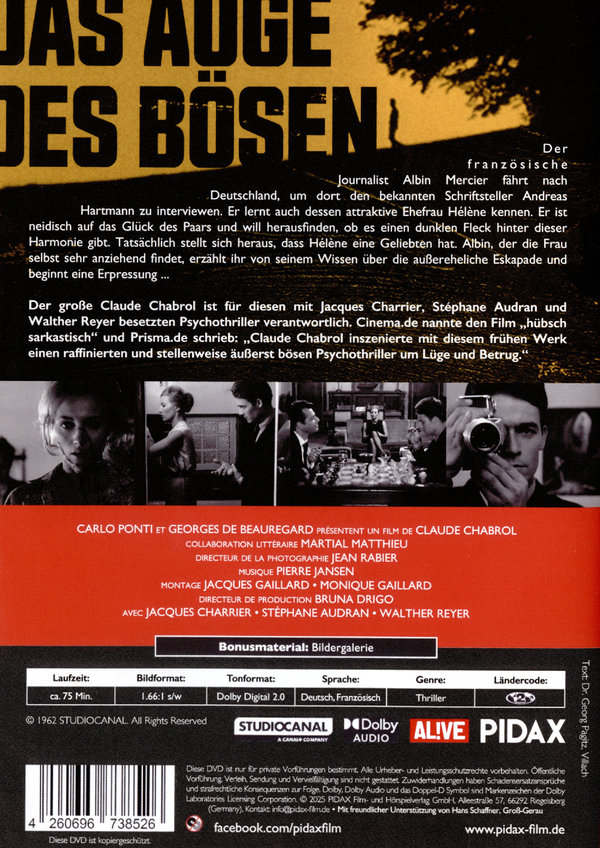 Das Auge des Bösen (L' Oeil du Malin) / Raffinierter Psychothriller von Meisterregisseur Claude Chabrol (Pidax Film-Klassiker)  (DVD)