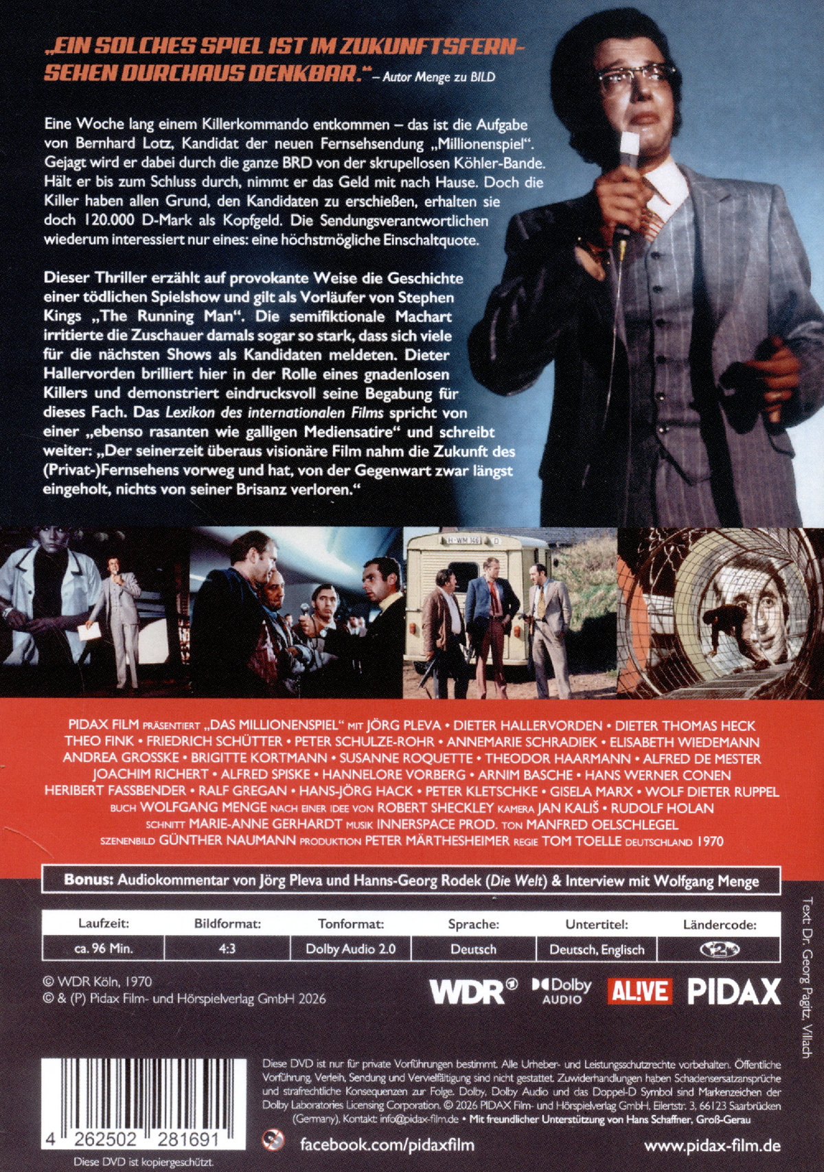 Das Millionenspiel - Remastered Edition / Visionärer Kult-Thriller mit Dieter Hallervorden und Dieter Thomas Heck (Pidax Film-Klassiker)  (DVD)
